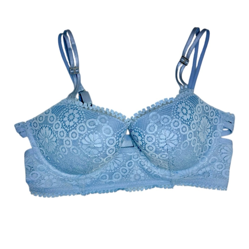Aerie Real Good Push Up Bra Underwire Baby Blue Lace Full Support Size 36D